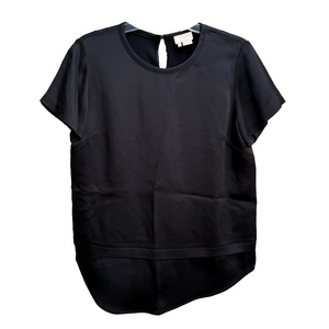 Kate Spade Black Short Sleeve Blouse Top Size 8 Rounded Hemline Keyhole Back